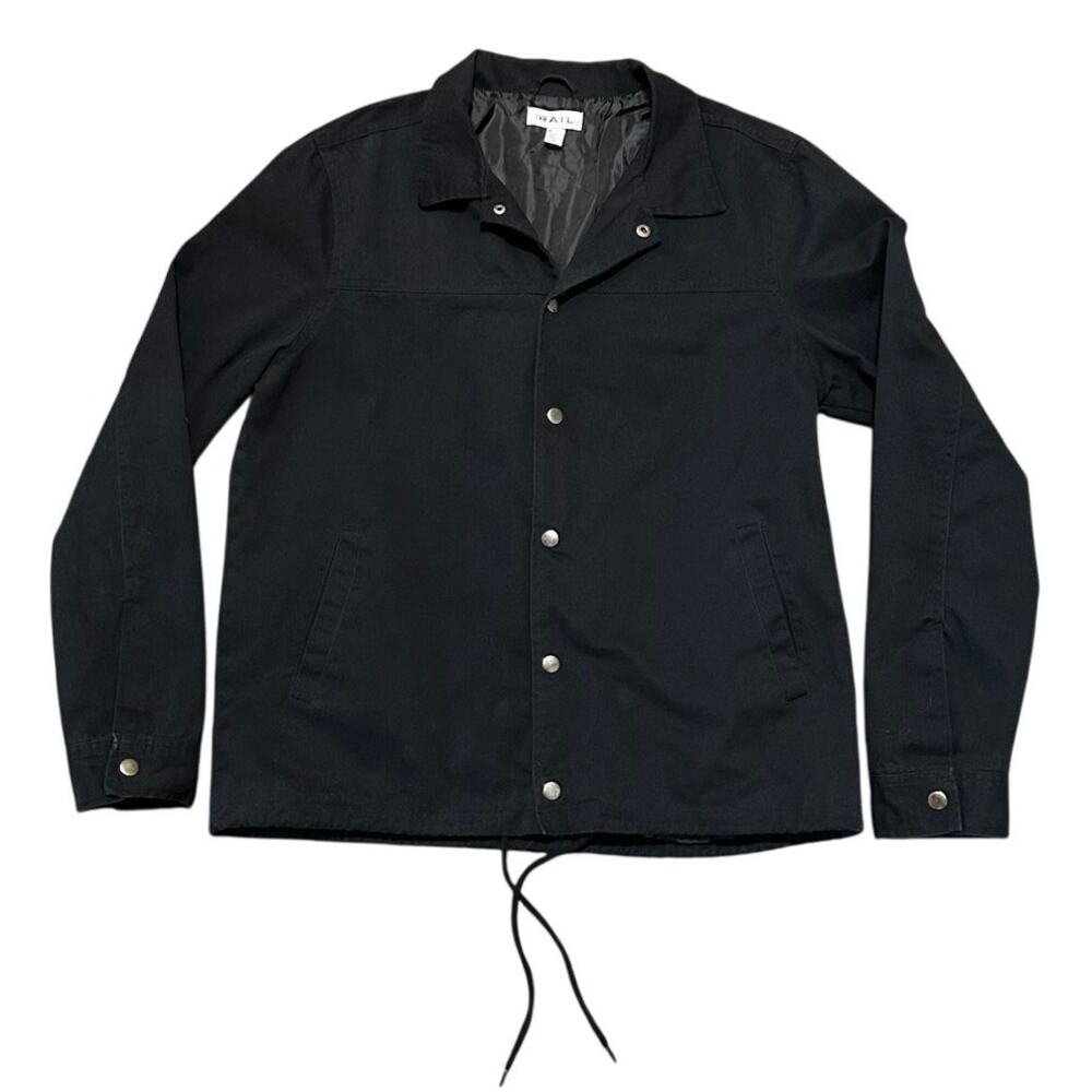 The Rail Black Coach Jacket Men’s Medium Snap Front Cotton Lined Lightweight